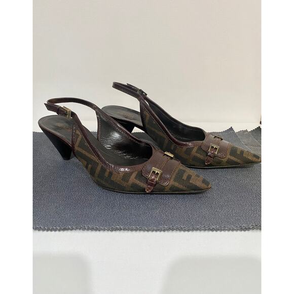Vintage Fendi Zucca Slingback Heels - Picture 1 of 6